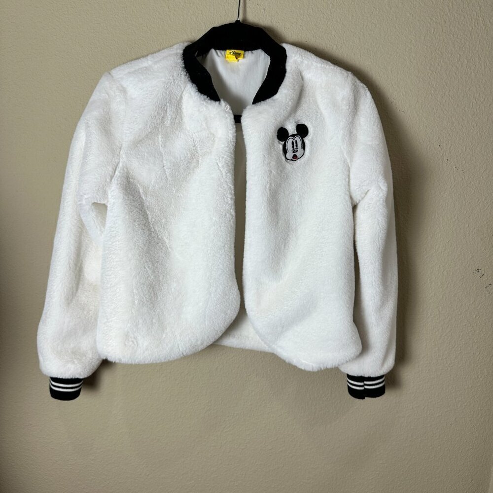DISNEY White Faux Fur Mickey Bomber Jacket Coat Size Small - Picture 6 of 10